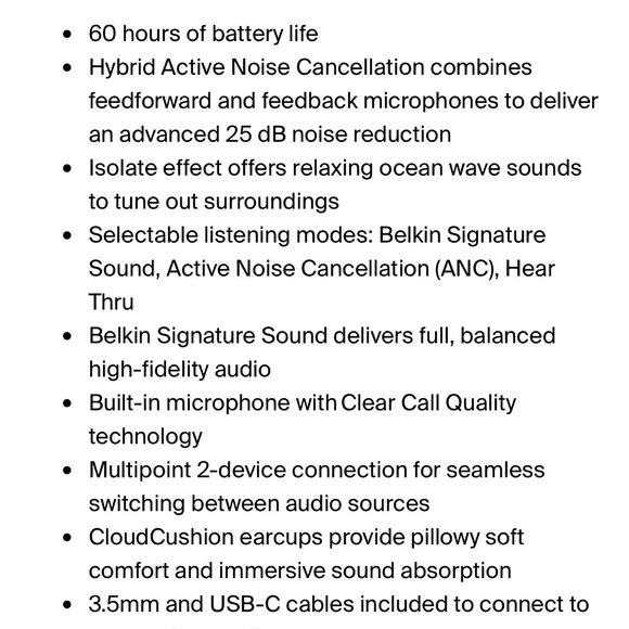 Belkin SoundForm Isolate Noise Cancelling Headphones - Picture 11 of 14